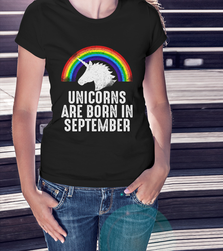 Unicorns Are Born In September Rainbow Unicorn Head T-Shirt