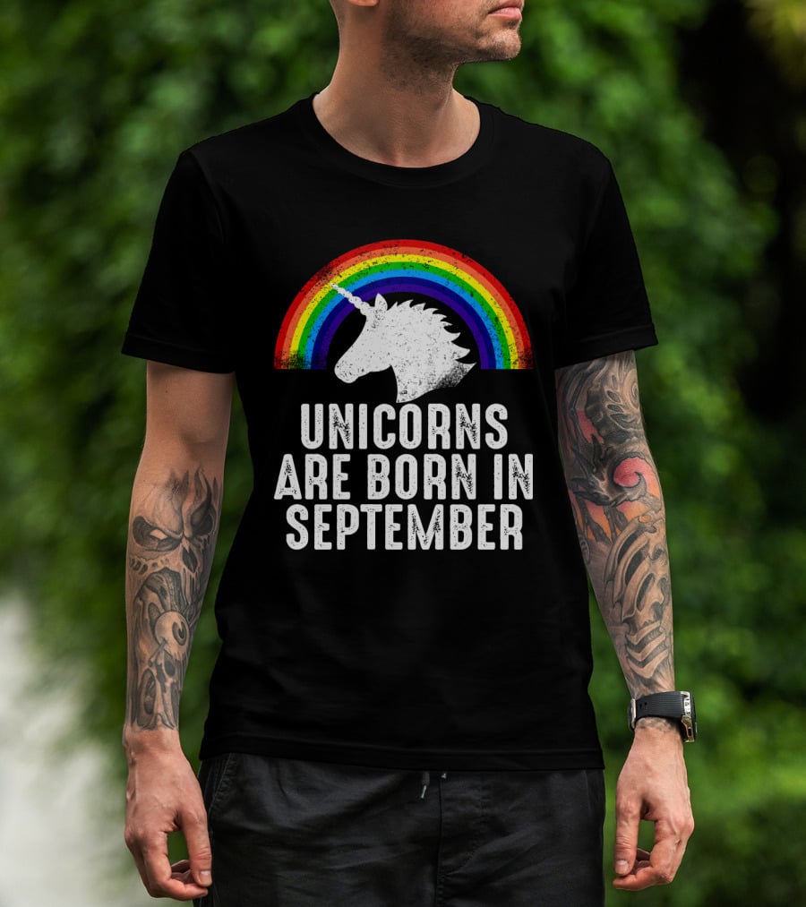 Unicorns Are Born In September Rainbow Unicorn Head T-Shirt