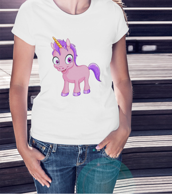 Pink Pony Unicorn With Purple Mane And Sparkling Horn T-Shirt