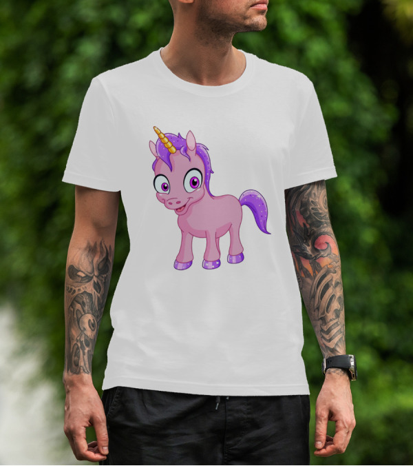 Pink Pony Unicorn With Purple Mane And Sparkling Horn T-Shirt