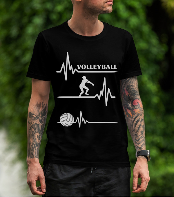 Volleyball Heartbeat Player Silhouette With Ball And Pulse Lines T-Shirt