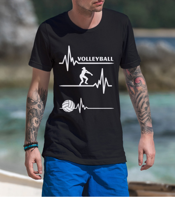 Volleyball Heartbeat Player Silhouette With Ball And Pulse Lines T-Shirt