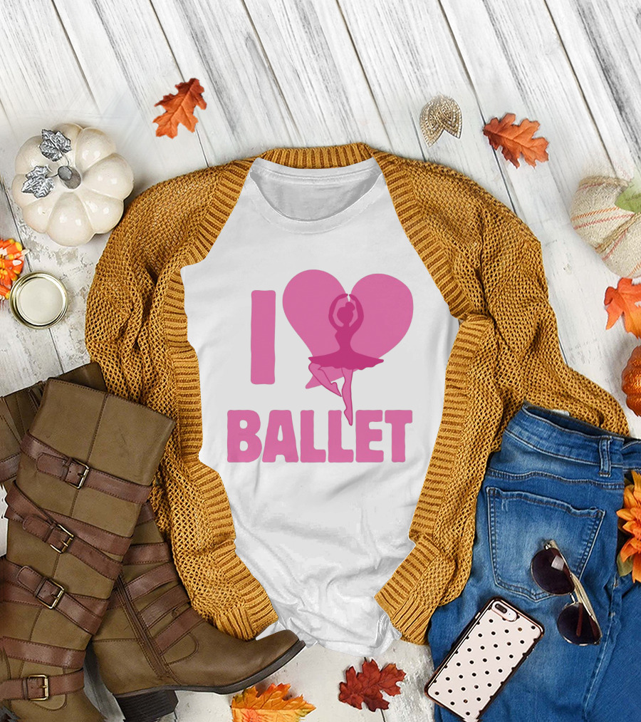 I Heart Ballet Pink Ballerina Silhouette in Love Heart T-Shirt