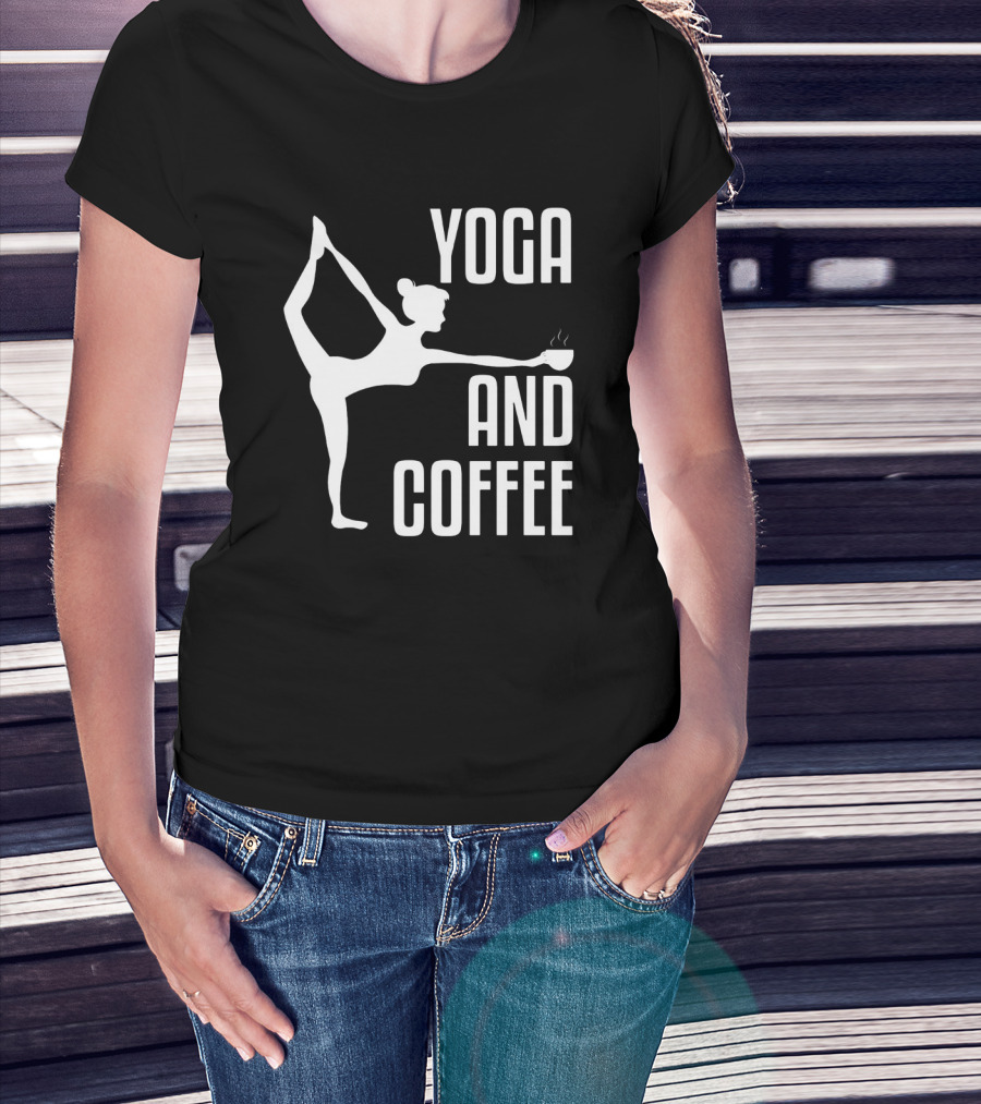 Yoga And Coffee Silhouette Pose With Hot Beverage In Hand T-Shirt