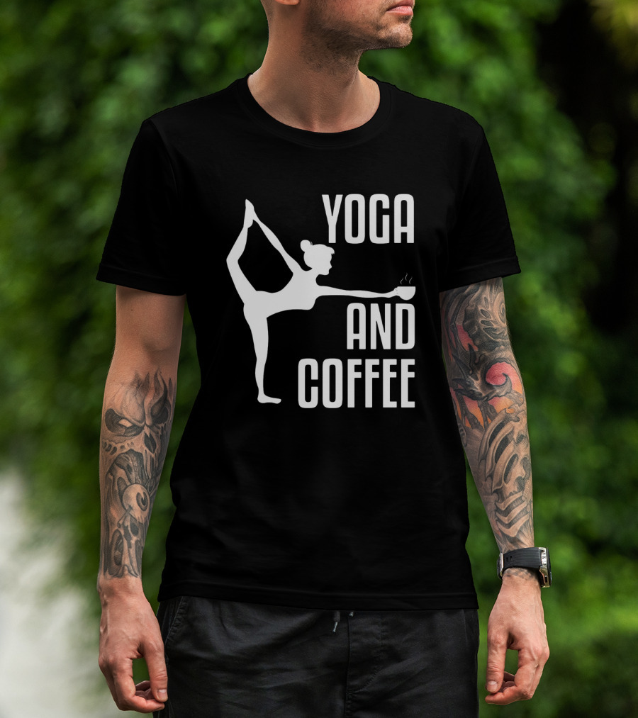 Yoga And Coffee Silhouette Pose With Hot Beverage In Hand T-Shirt