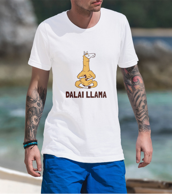 Dalai Llama Meditating Llama Yoga Humor T-Shirt
