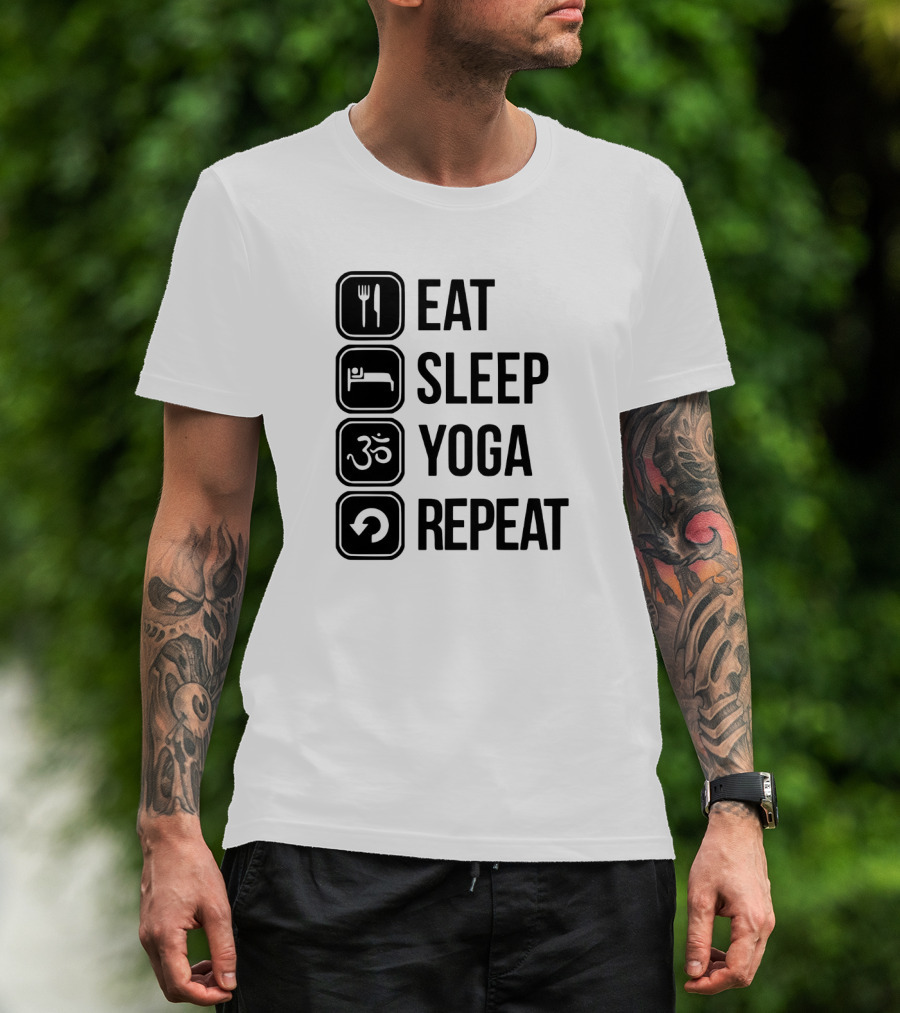 Eat Sleep Yoga Repeat Om Symbol Icons Sequence T-Shirt