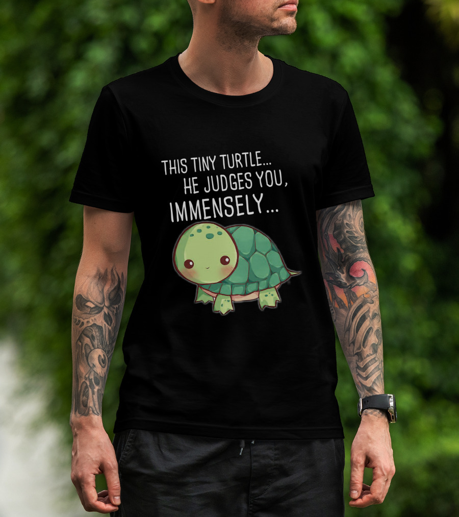 This Tiny Turtle He Judges You Immensely Cute Cartoon T-Shirt