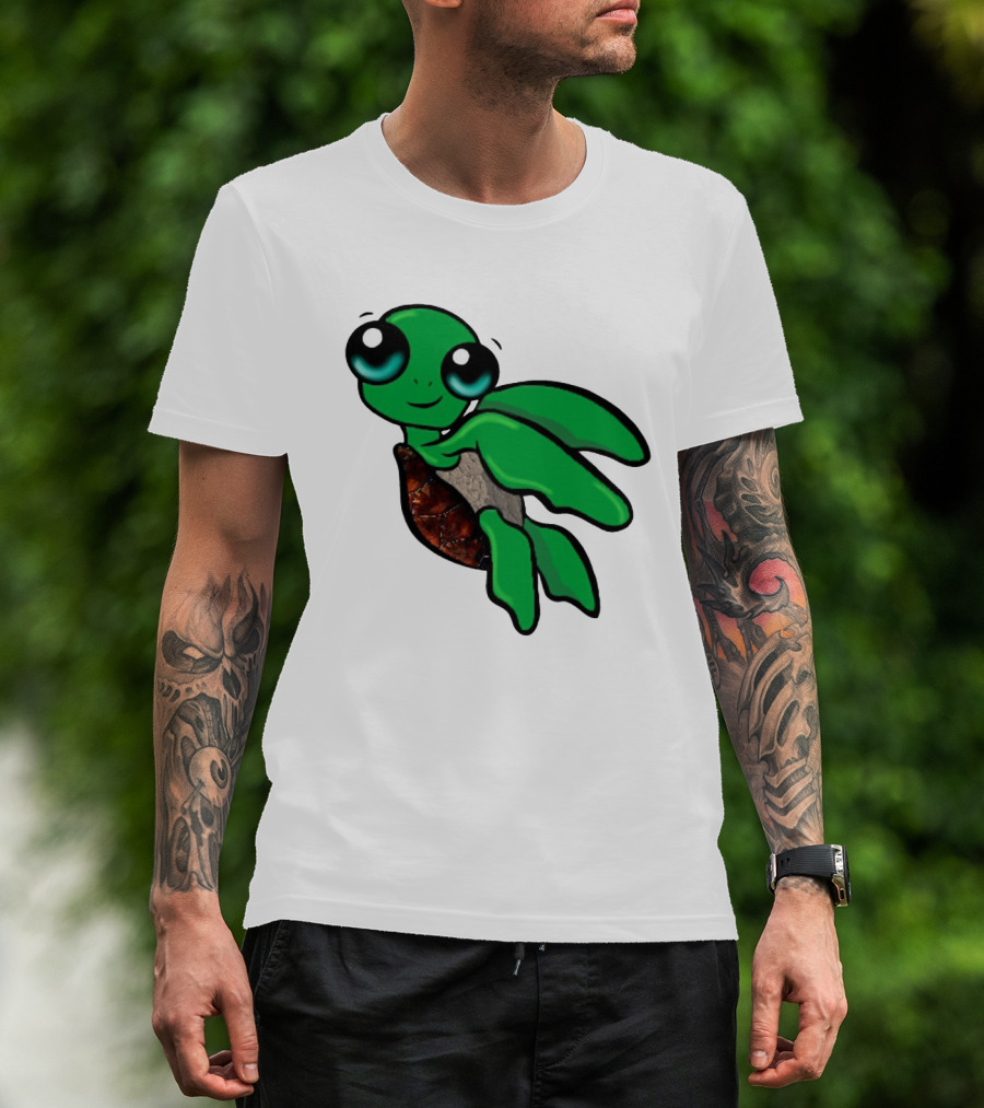 Funky Turtle Cute Green Cartoon Character With Big Eyes T-Shirt