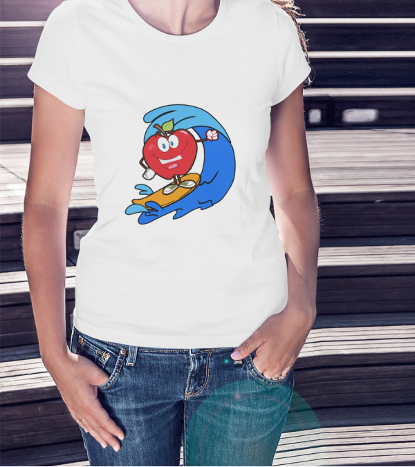Apple Riding Surf Waves On A Board T-Shirt