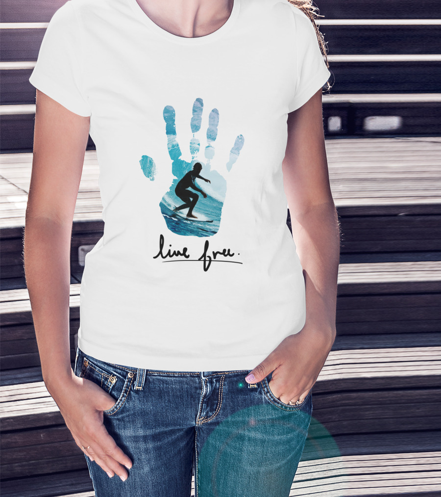 Live Free Surfing Handprint Ocean T-Shirt