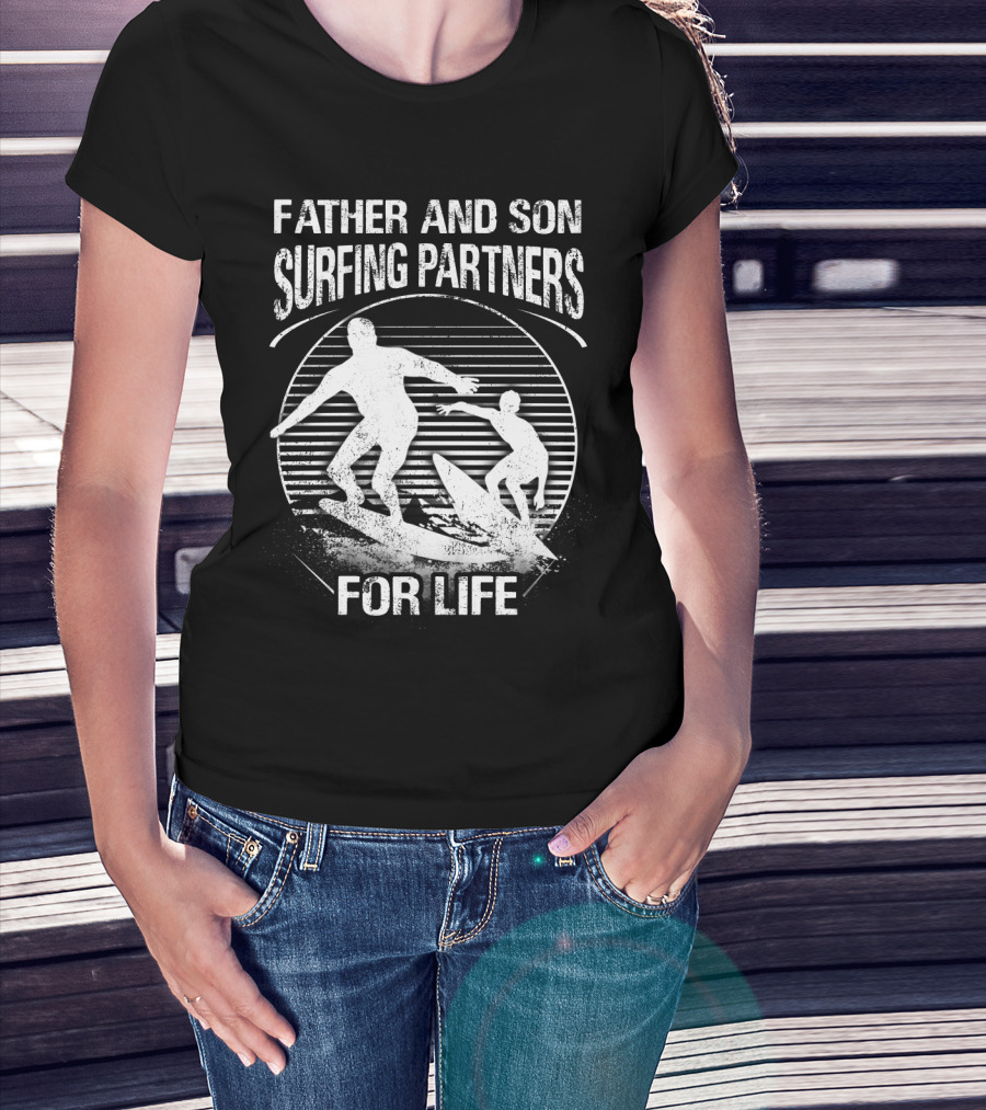 Father And Son Surfing Partners For Life Ocean Waves Adventure T-Shirt
