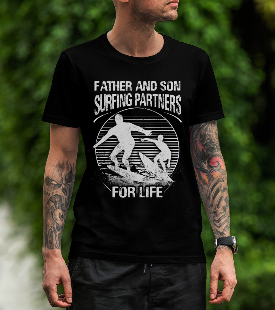 Father And Son Surfing Partners For Life Ocean Waves Adventure T-Shirt
