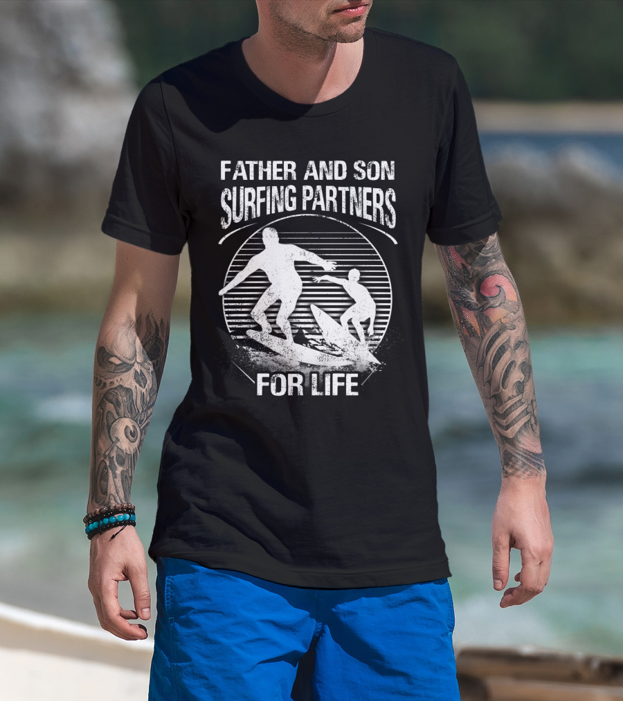 Father And Son Surfing Partners For Life Ocean Waves Adventure T-Shirt