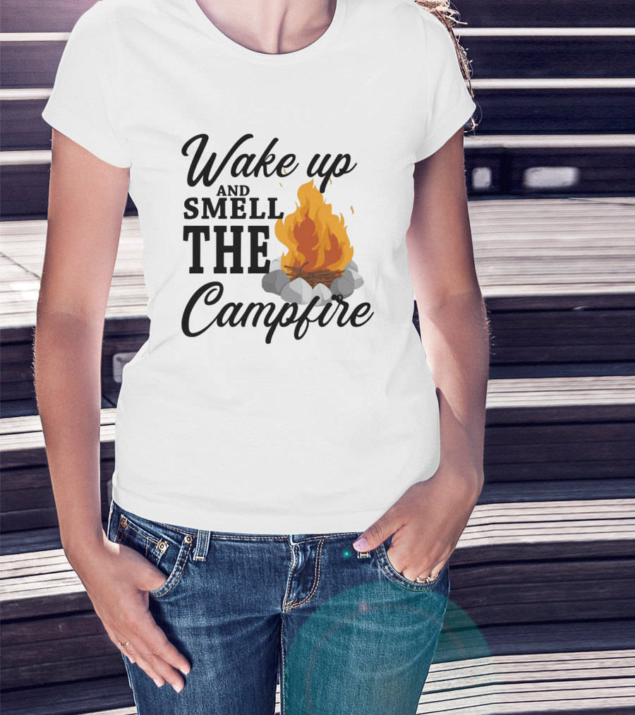 Wake Up And Smell The Campfire With Vibrant Flames And Rocks T-Shirt