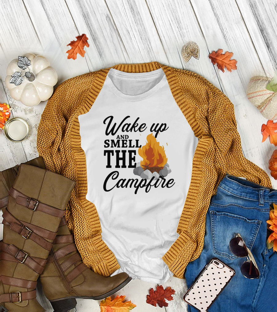 Wake Up and Smell the Campfire with Vibrant Flames and Rocks T-Shirt