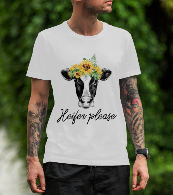 Heifer Please Cow With Sunflower Headbands And Bandana T-Shirt