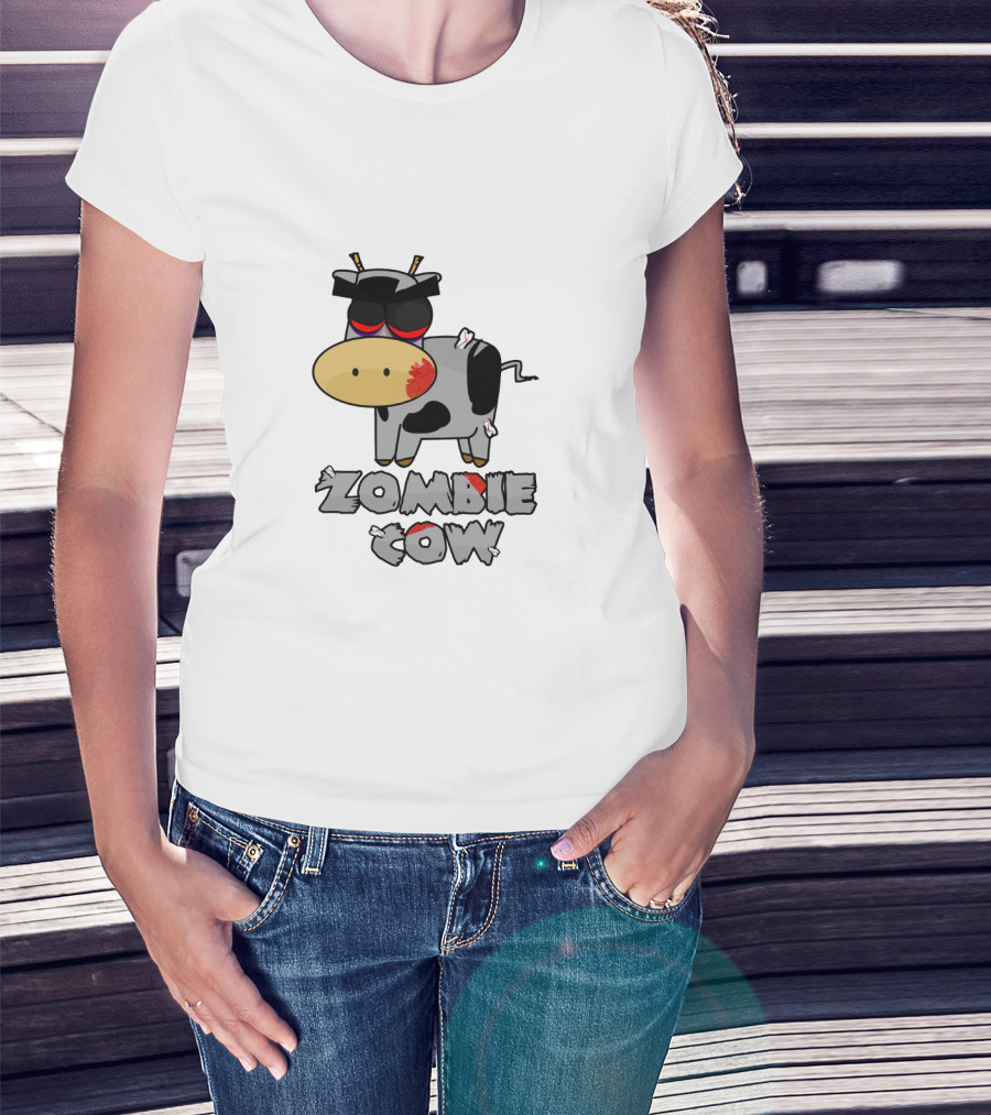 Zombie Cow Cartoon With Zombie-Themed Text And Cute Undead Animal T-Shirt