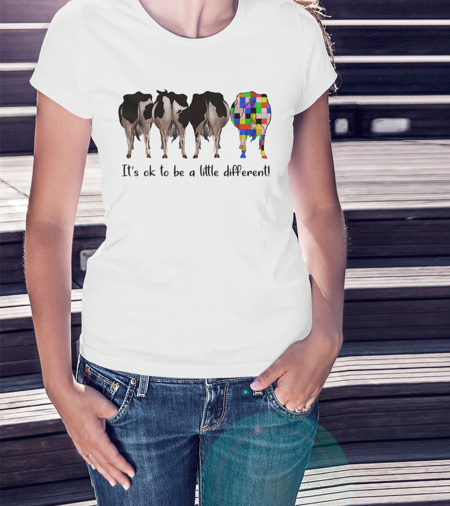 Cows It's Ok To Be A Little Different Colorful Patchwork Cow Standing Out T-Shirt