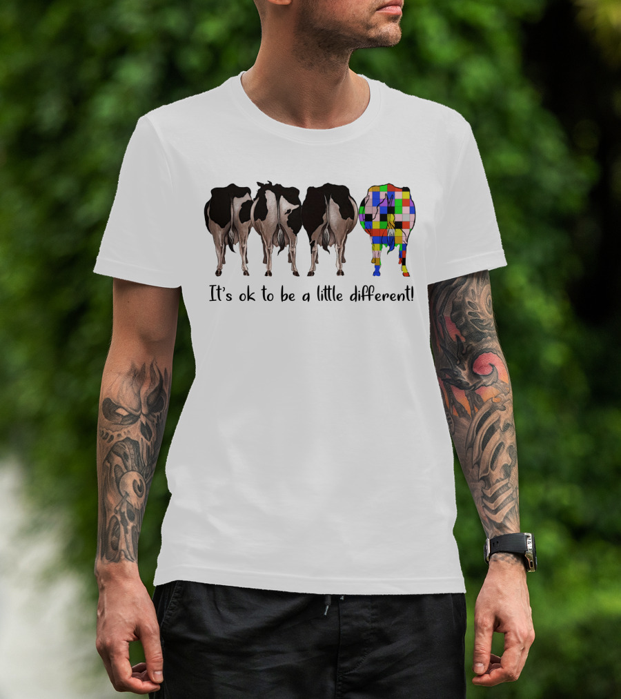 Cows It's Ok To Be A Little Different Colorful Patchwork Cow Standing Out T-Shirt