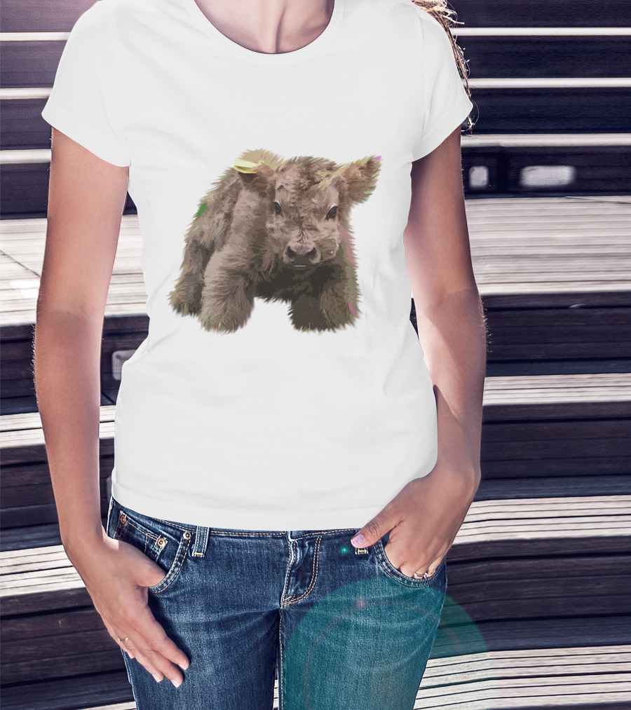 Cute Highland Cow Farm Animals Fluffy Calf T-Shirt