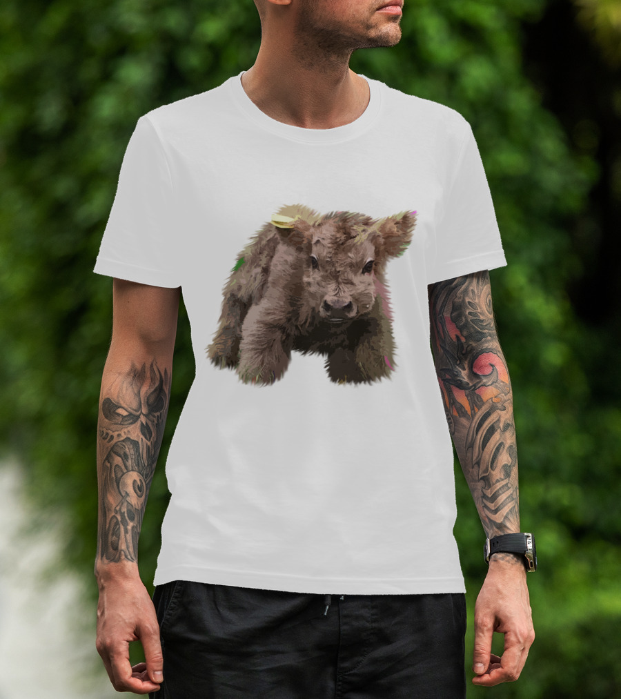 Cute Highland Cow Farm Animals Fluffy Calf T-Shirt