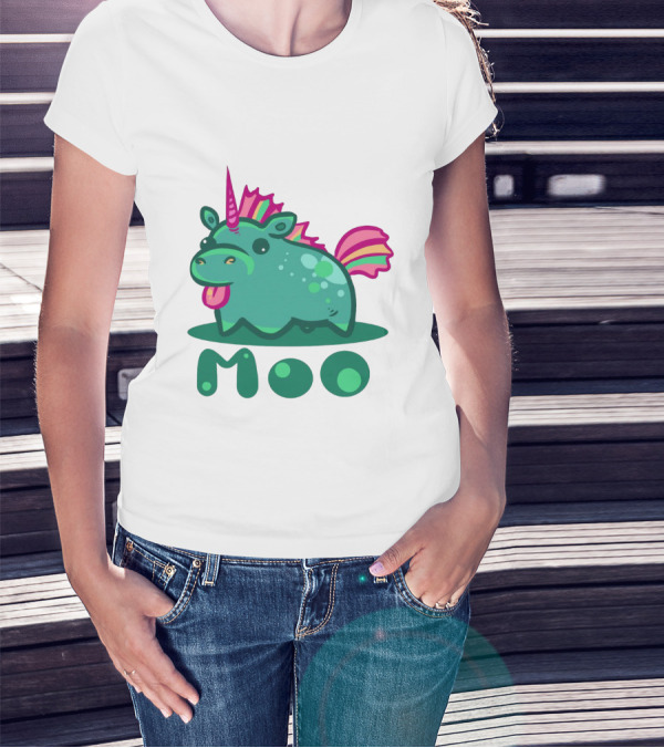 Moo Cute Derpy Unicow With Pink Horn And Rainbow Tail T-Shirt