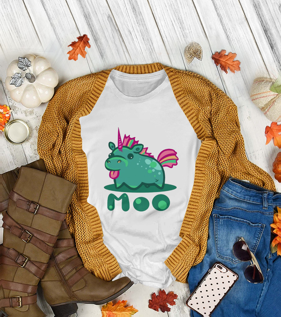 Moo Cute Derpy Unicow with Pink Horn and Rainbow Tail T-Shirt
