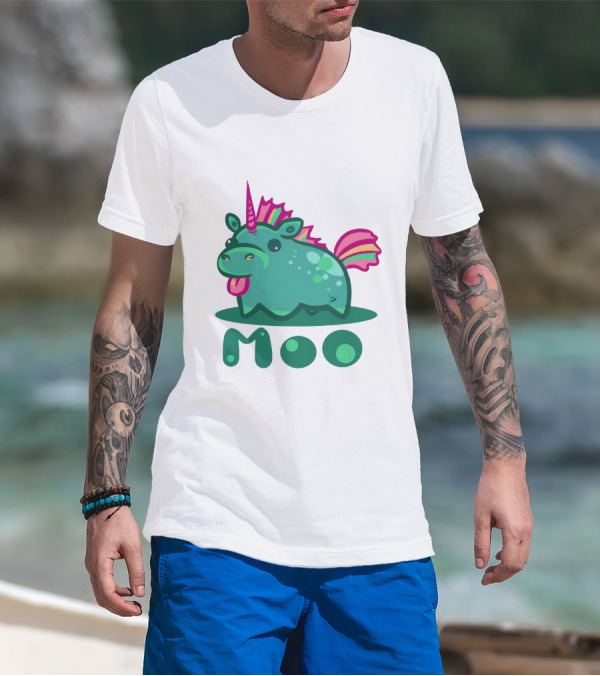 Moo Cute Derpy Unicow With Pink Horn And Rainbow Tail T-Shirt