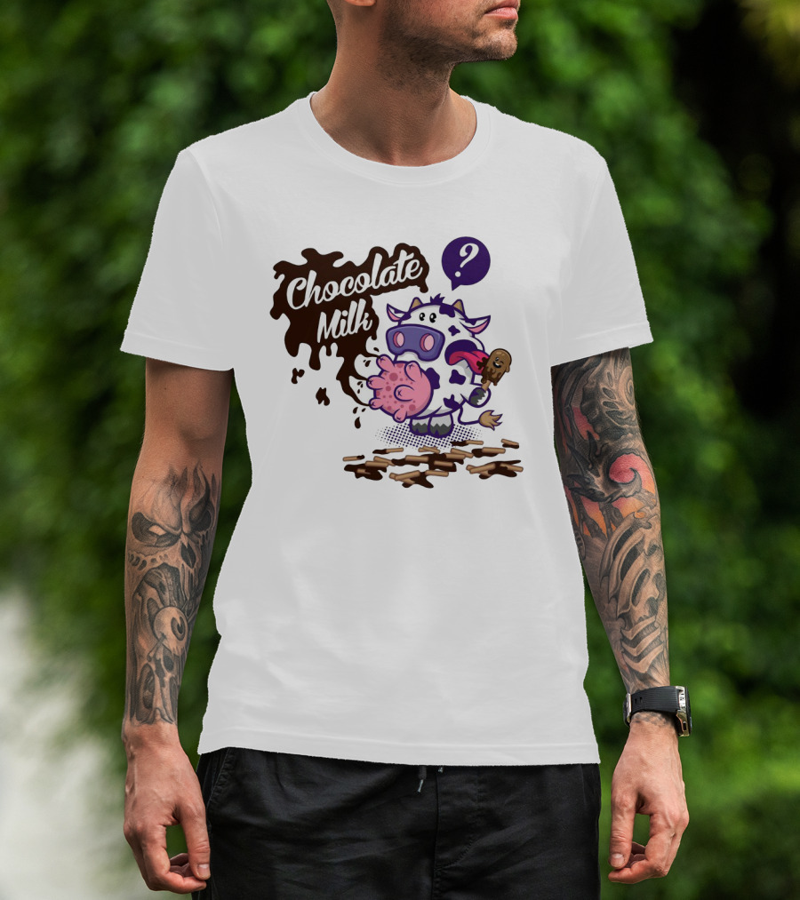 Chocolate Milk Cow Cartoon With Ice Cream And Question Mark By Squinked T-Shirt