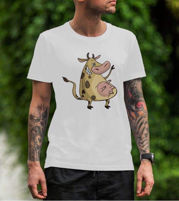 Friendly Cartoon Cow Cheerfully Waving Hello T-Shirt