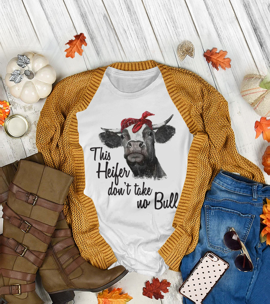 This Heifer Don't Take No Bull Cow with Red Bandana T-Shirt