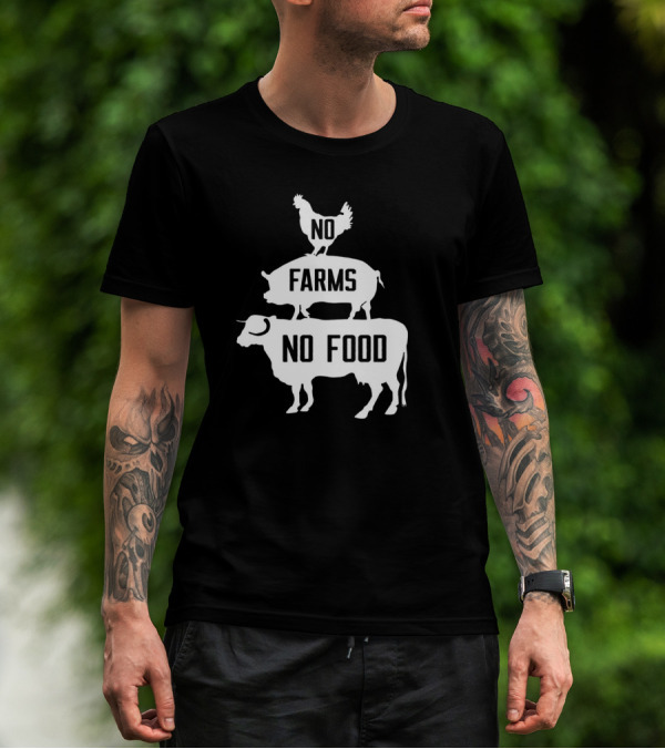 No Farms No Food Stacked Animals Vegan T-Shirt