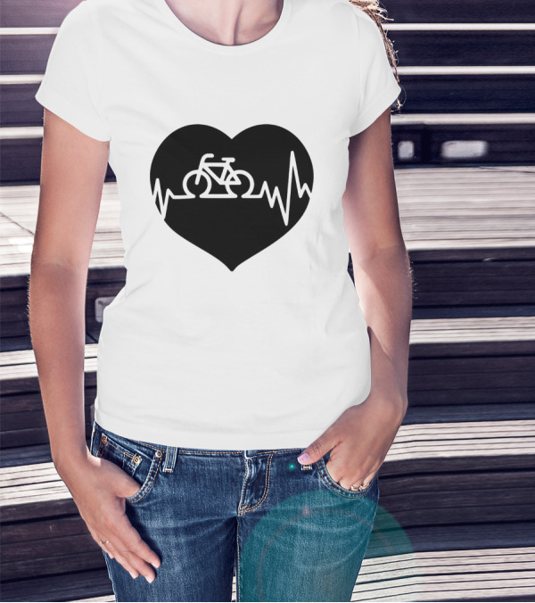Bicycle Heartbeat Pulse Inside Heart T-Shirt