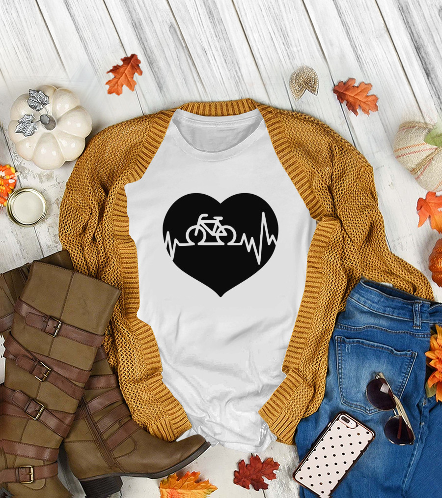 Bicycle Heartbeat Pulse Inside Heart T-Shirt