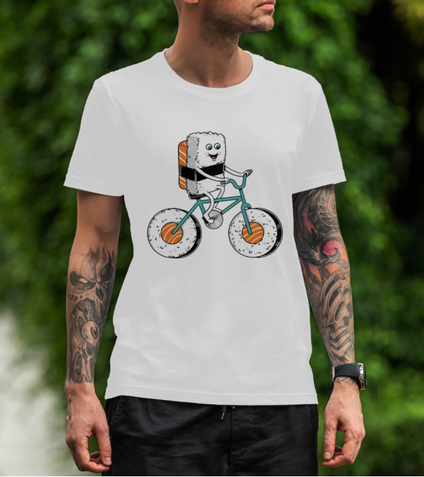 Sushi Roll Bicycle Rider With Salmon Wheel T-Shirt