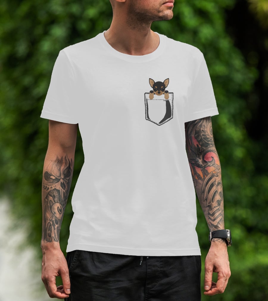 Pocket Chihuahua Cute Dog In Black Fabric Pocket T-Shirt
