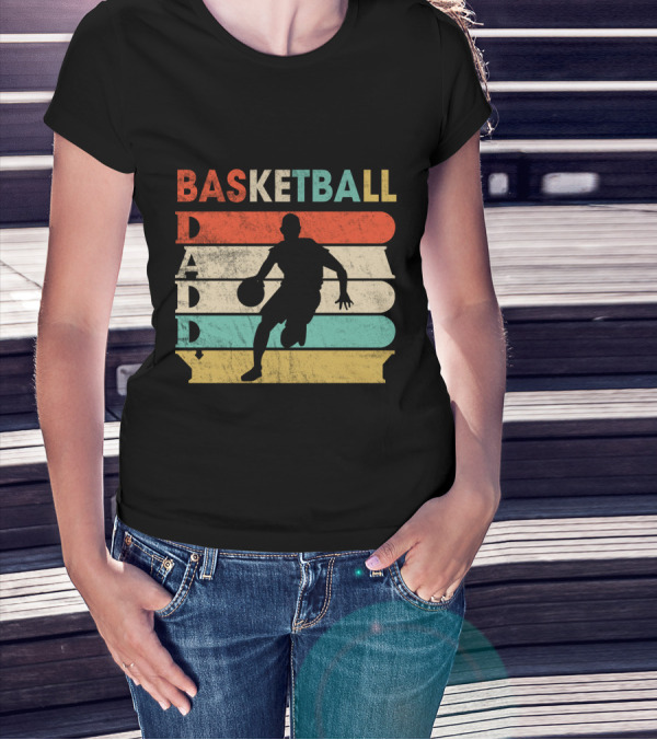 Basketball Daddy Retro Silhouette Player Vintage Stripes T-Shirt