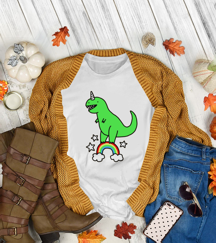 Unicorn Dinosaur with Stars and Rainbow T-Shirt