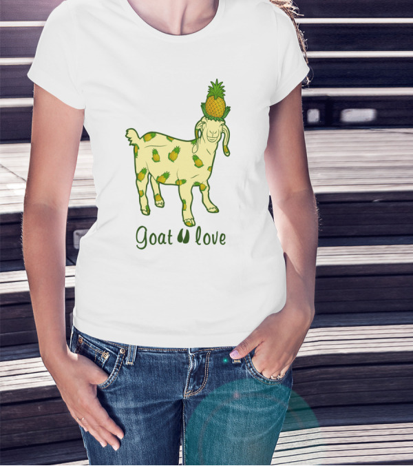 Goat With Pineapple Patterns And Text 'Goat Love' T-Shirt