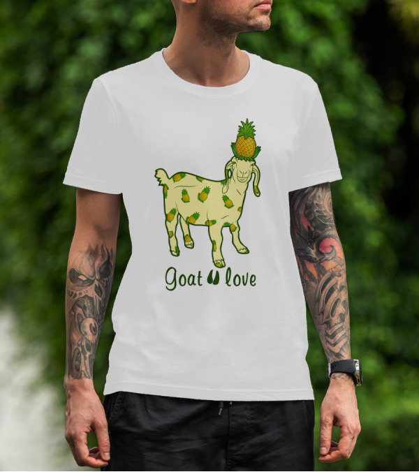 Goat With Pineapple Patterns And Text 'Goat Love' T-Shirt