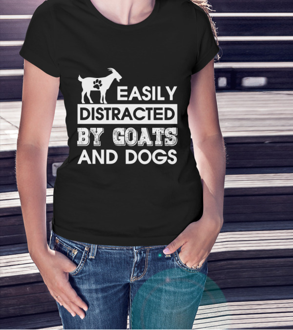Easily Distracted By Goats With Paw Print And Dogs Enthusiast T-Shirt