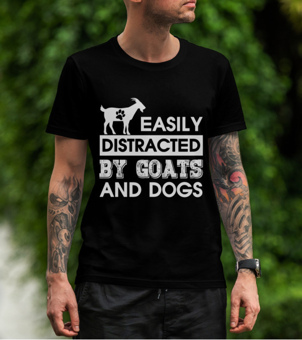 Easily Distracted By Goats With Paw Print And Dogs Enthusiast T-Shirt