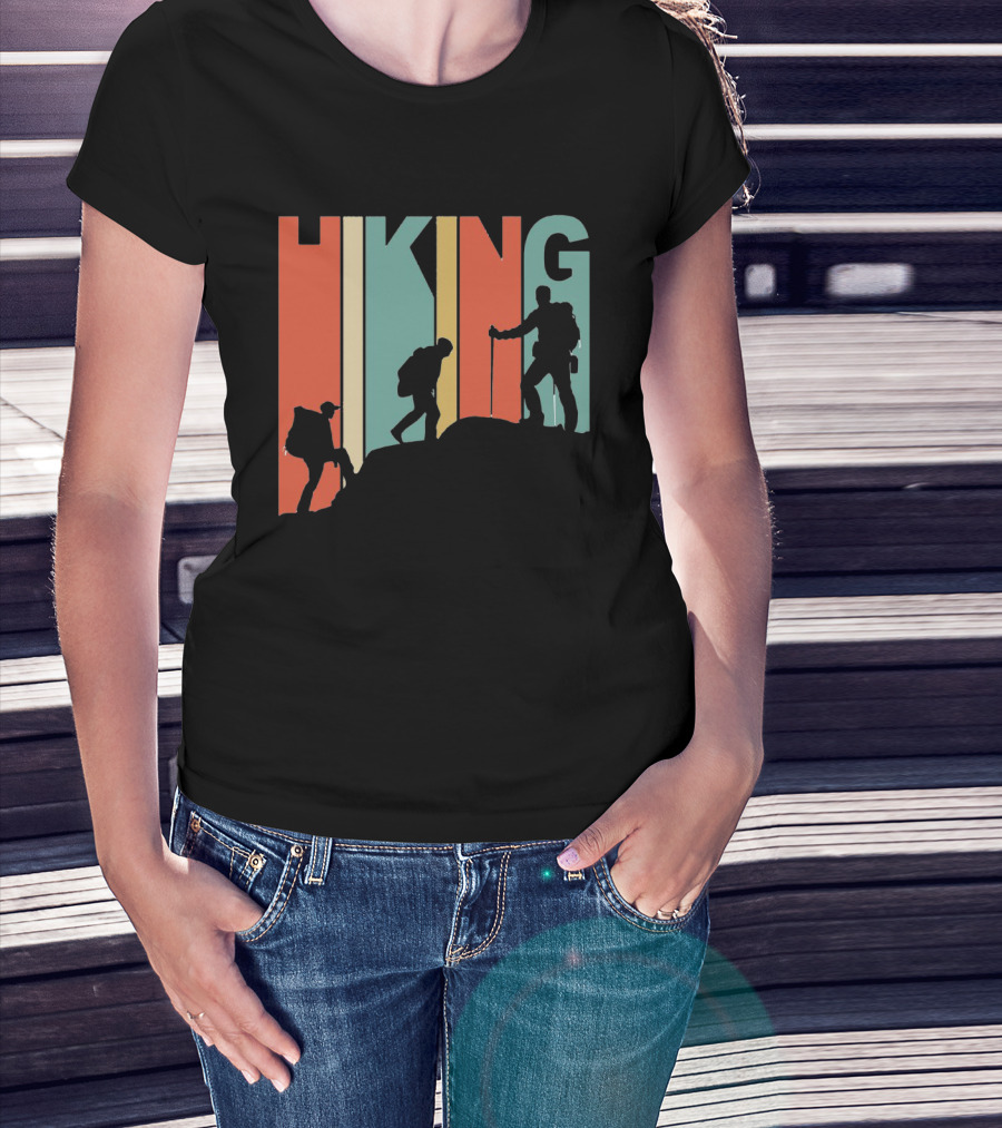 Retro Gradient Hiking Silhouette Adventure T-Shirt
