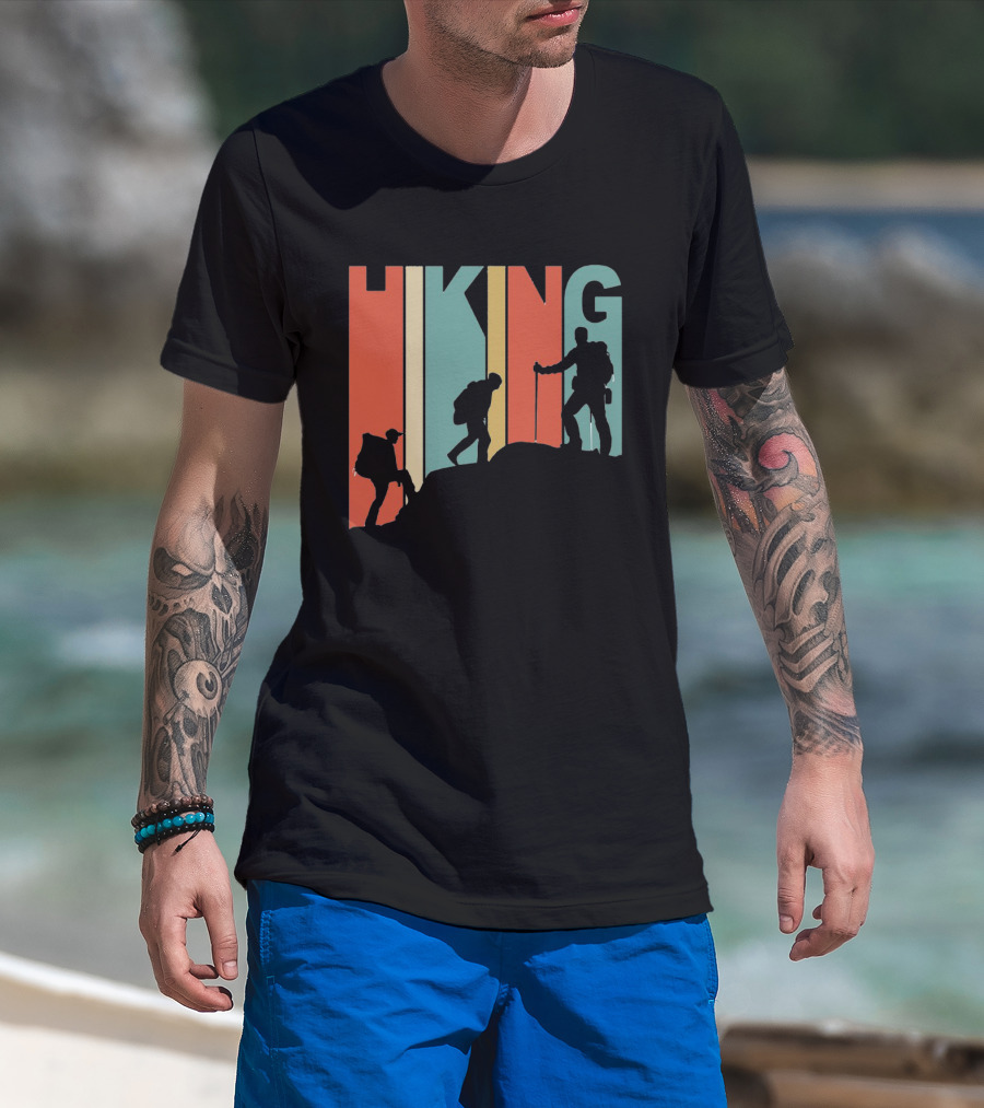 Retro Gradient Hiking Silhouette Adventure T-Shirt