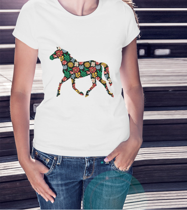 Floral Horse Pattern Vibrant Flower T-Shirt