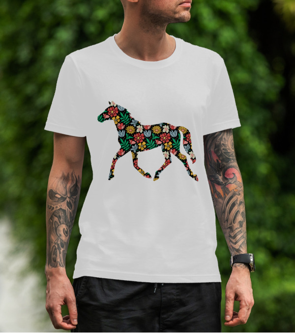 Floral Horse Pattern Vibrant Flower T-Shirt