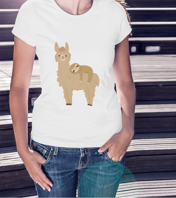 Adorable Sloth Resting On A Cute Llama T-Shirt