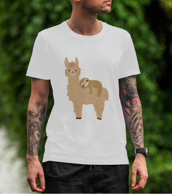 Adorable Sloth Resting On A Cute Llama T-Shirt