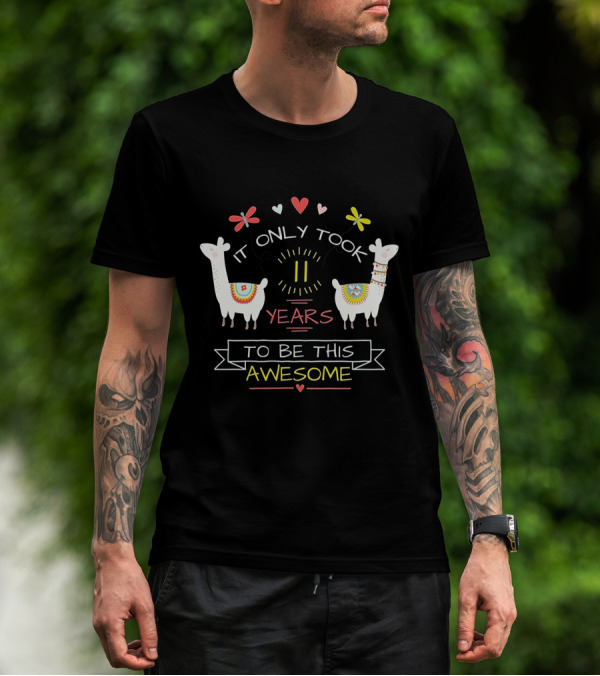 Llama Squad It Only Took 11 Years To Be This Awesome Hearts And Butterflies T-Shirt